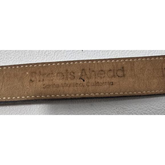 STREETS AHEAD NuBuck Leather Belt Brown Western NBEL Silverplated Buckle Sz M - Picture 8 of 11